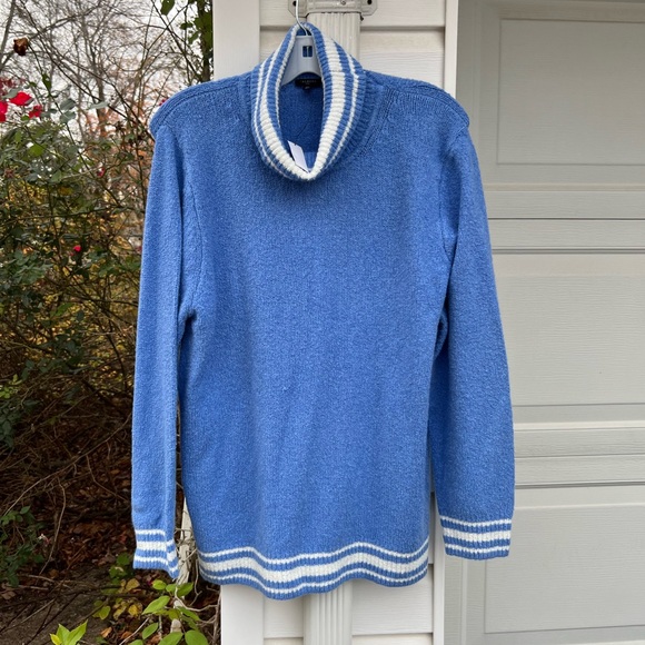 NWT Talbots Cozy Blue White Striped Long Sleeve Turtleneck - Picture 5 of 5